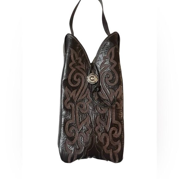 Justin Boots UpCycled Boot Bucket Purse brown Leather Crossbody - Picture 2 of 6